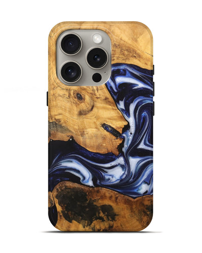 iPhone 16 Pro Wood Live Edge Phone Case - Emmalee (Blue, 748421)