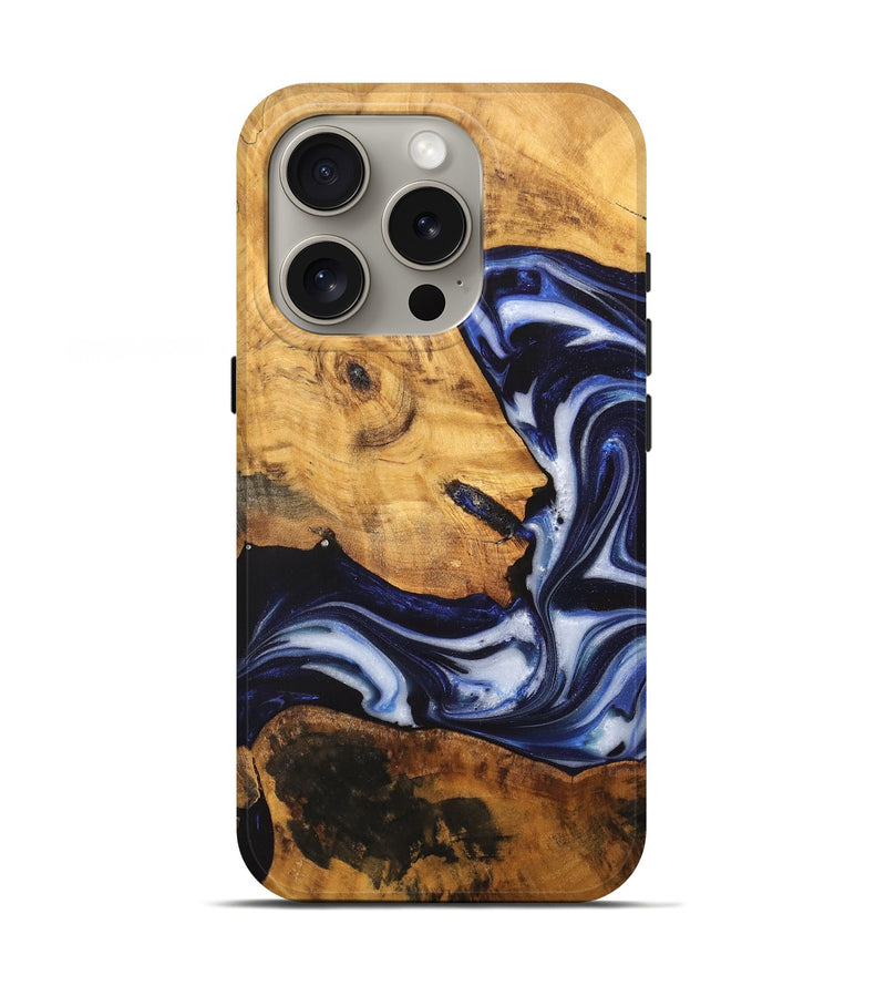 iPhone 16 Pro Wood Live Edge Phone Case - Emmalee (Blue, 748421)