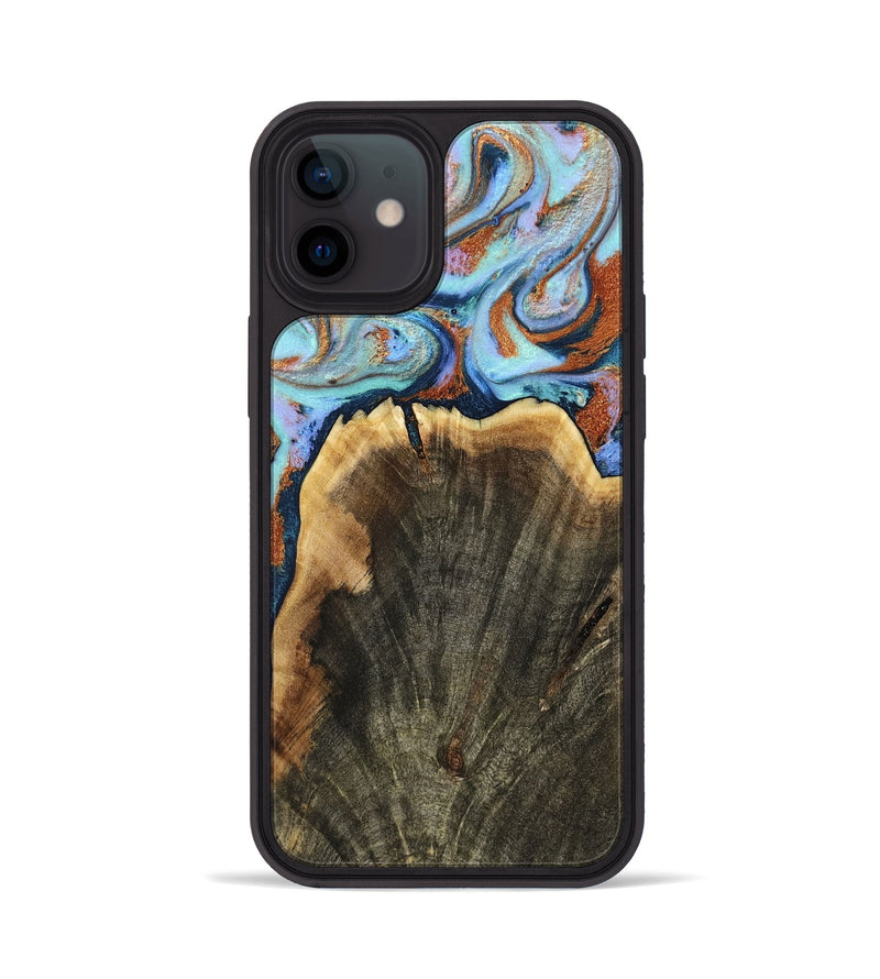 iPhone 12 Wood Phone Case - Lorena (Teal & Gold, 763814)