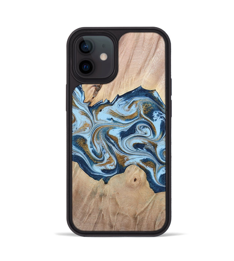 iPhone 12 Wood Phone Case - Milani (Teal & Gold, 763866)