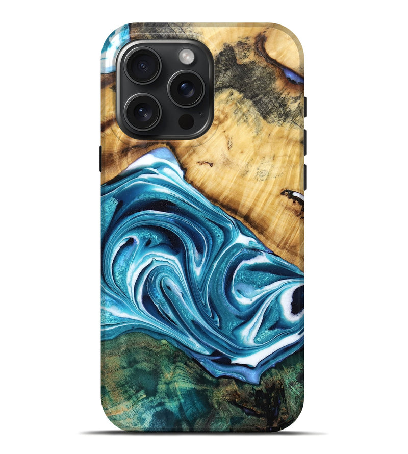 iPhone 16 Pro Max Wood Live Edge Phone Case - Diego (Blue, 765290)