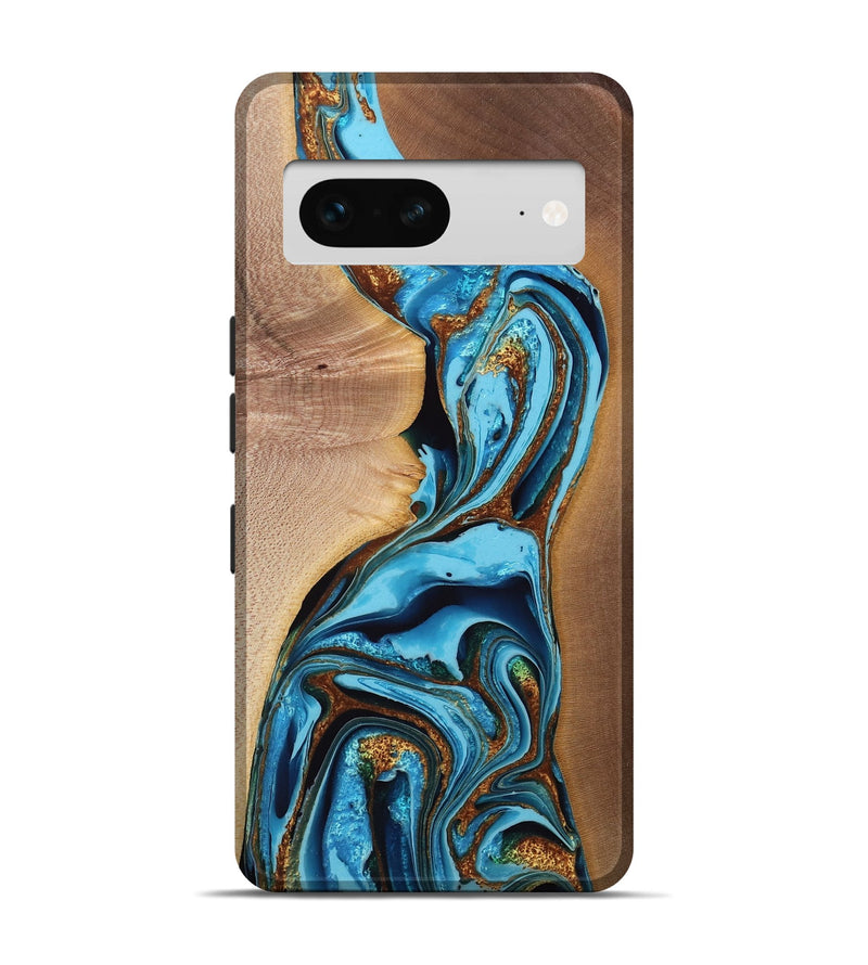 Pixel 7 Wood Live Edge Phone Case - Sena (Teal & Gold, 765297)