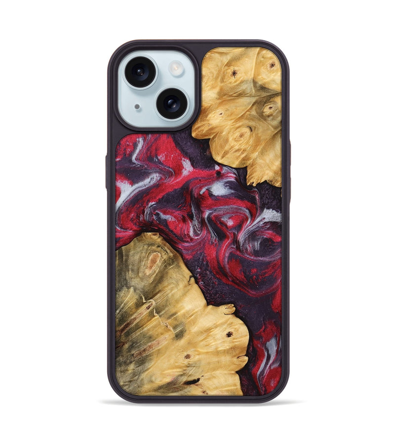 iPhone 15 Wood Phone Case - Alitzel (Red, 765313)
