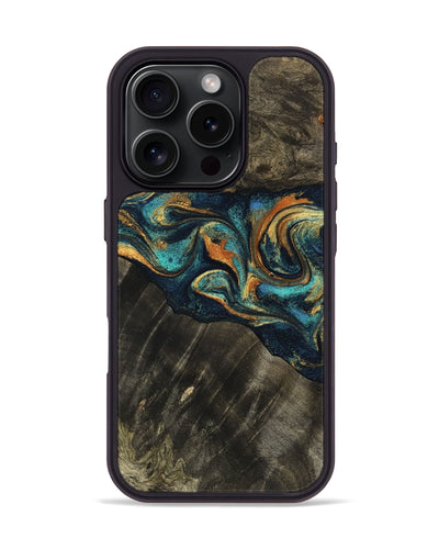 iPhone 16 Pro Wood Phone Case - Jacque (Teal & Gold, 765549)