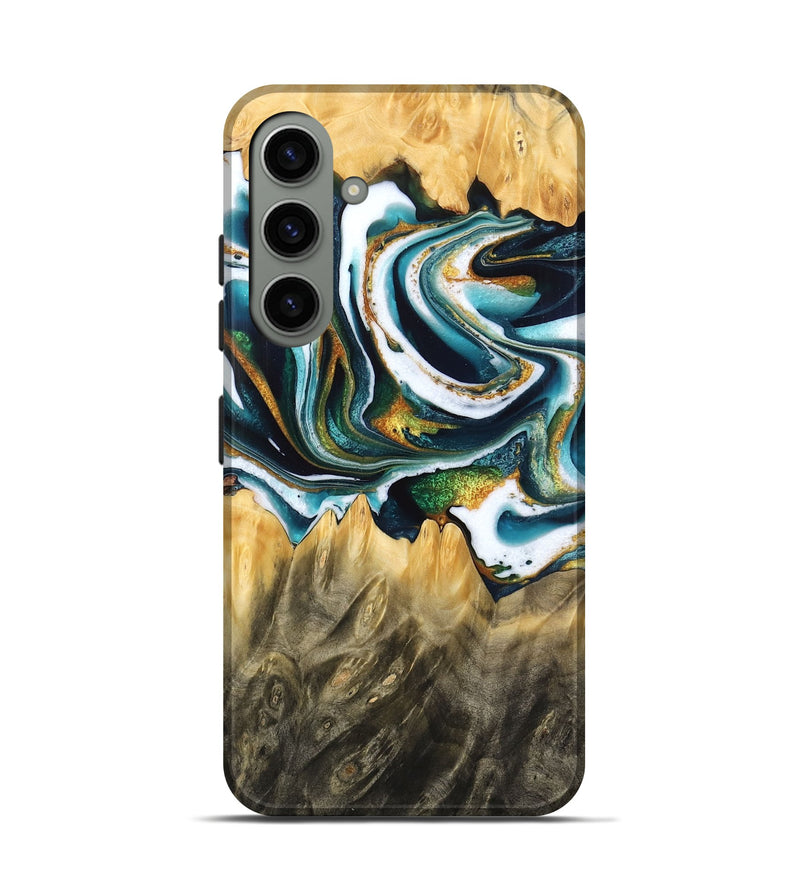 Galaxy S24 Wood Live Edge Phone Case - Agatha (Teal & Gold, 766181)