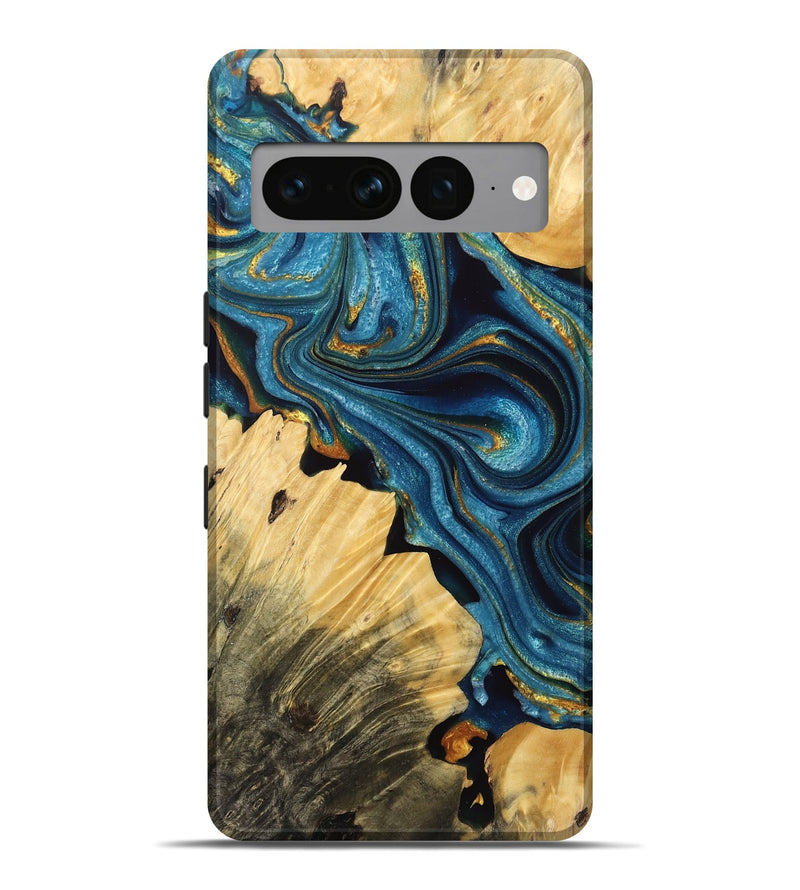 Pixel 7 Pro Wood Live Edge Phone Case - Madie (Teal & Gold, 766934)