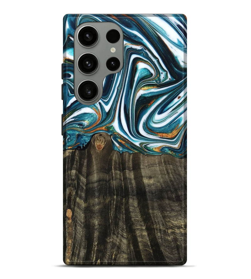 Galaxy S23 Ultra Wood Live Edge Phone Case - Winnie (Teal & Gold, 766939)
