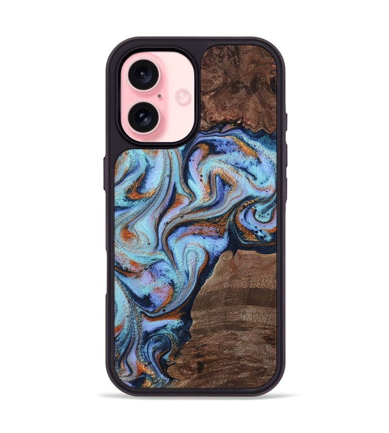 iPhone 16 Wood Phone Case - Elroy (Teal & Gold, 767952)