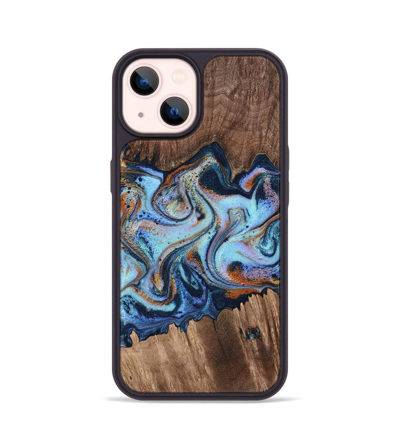 iPhone 14 Wood Phone Case - Ashton (Teal & Gold, 768027)