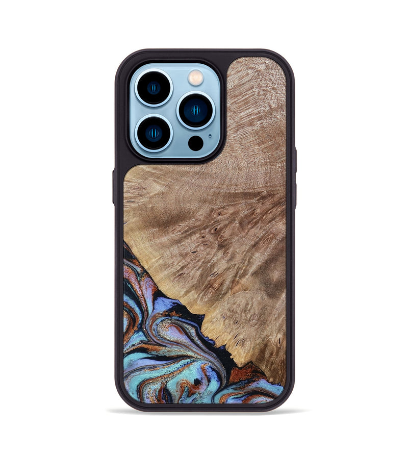 iPhone 14 Pro Wood Phone Case - Paige (Teal & Gold, 768481)