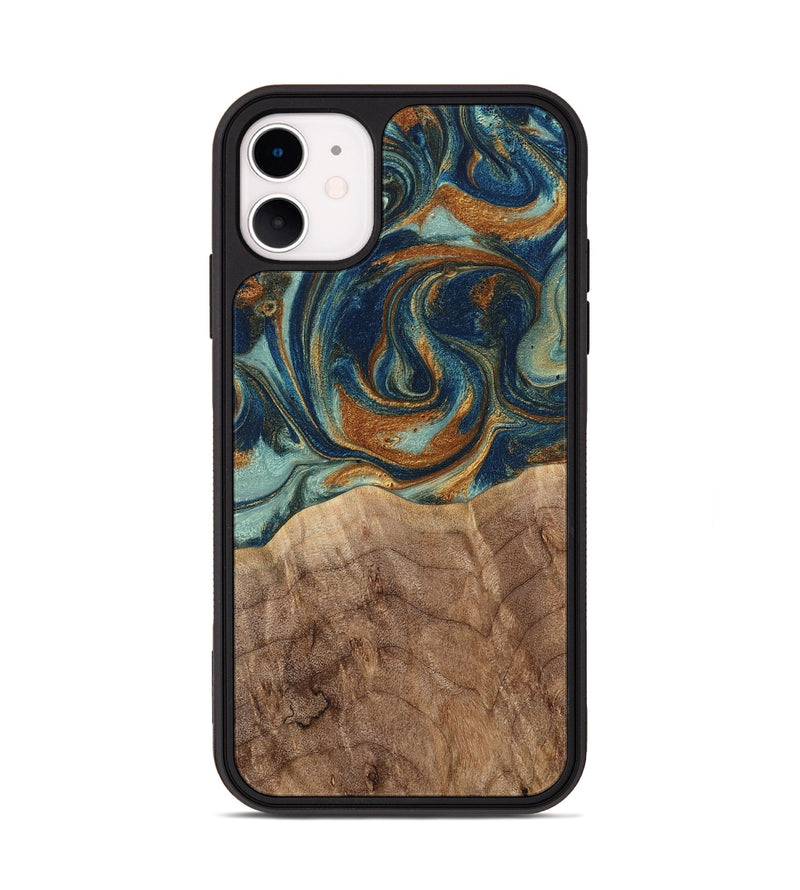 iPhone 11 Wood Phone Case - Arrie (Teal & Gold, 769114)