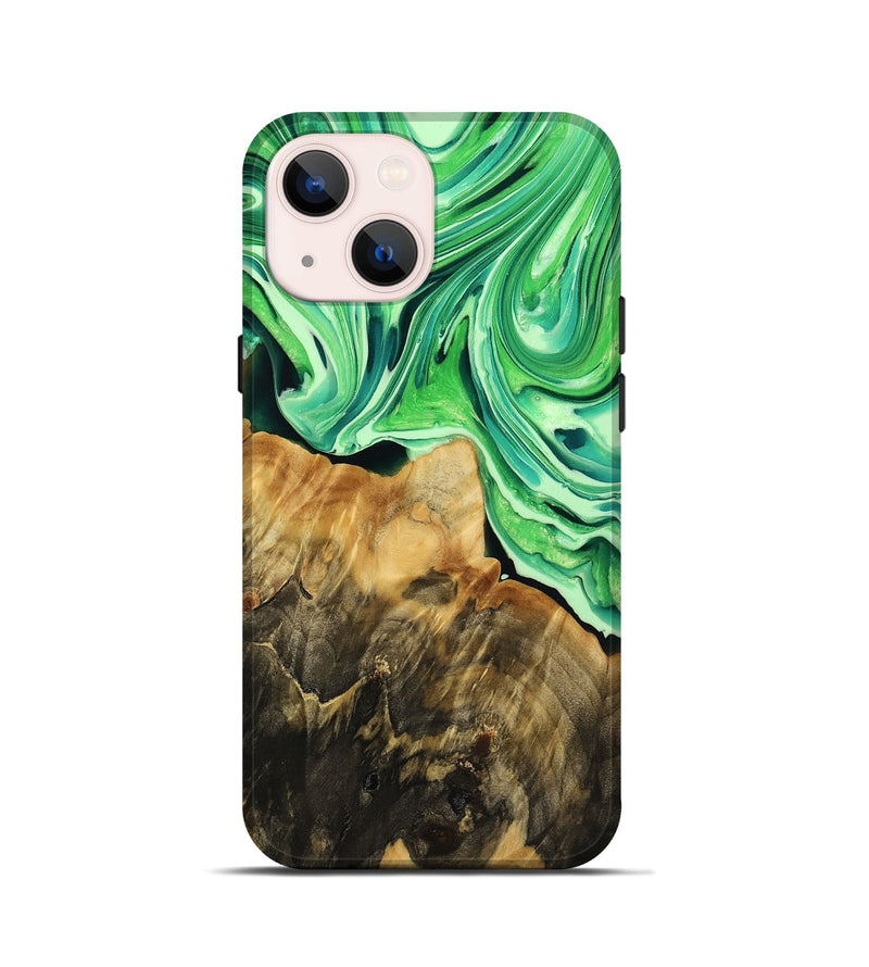 iPhone 13 mini Wood Live Edge Phone Case - Stone (Green, 769604)