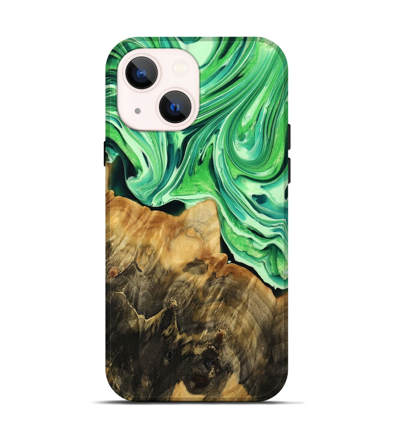 iPhone 14 Wood Live Edge Phone Case - Stone (Green, 769604)