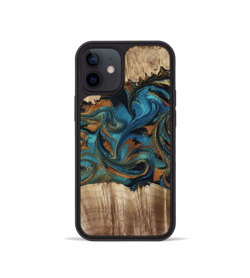 iPhone 12 mini Wood Phone Case - Lelah (Teal & Gold, 769970)