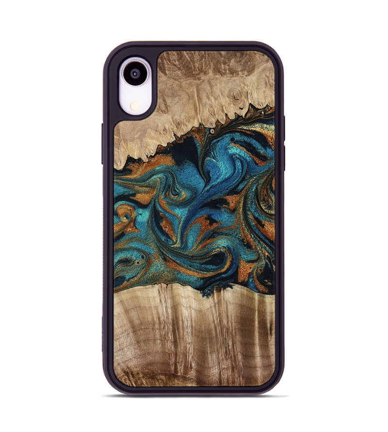 iPhone Xr Wood Phone Case - Lelah (Teal & Gold, 769970)