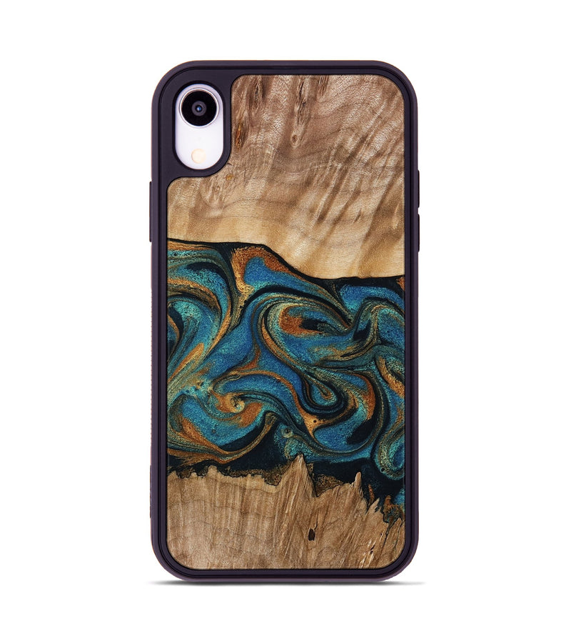 iPhone Xr Wood Phone Case - Fern (Teal & Gold, 769977)