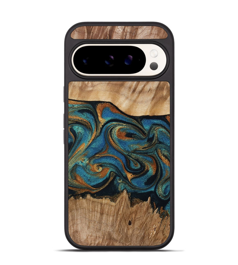 Pixel 9 Wood Phone Case - Fern (Teal & Gold, 769977)