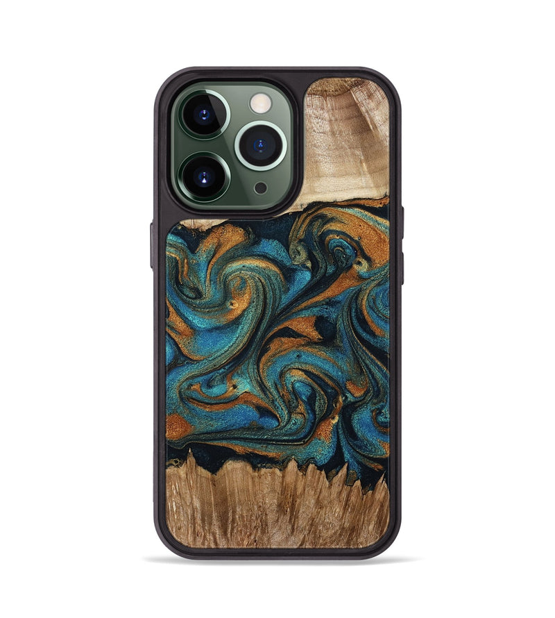 iPhone 13 Pro Wood Phone Case - Katia (Teal & Gold, 769987)