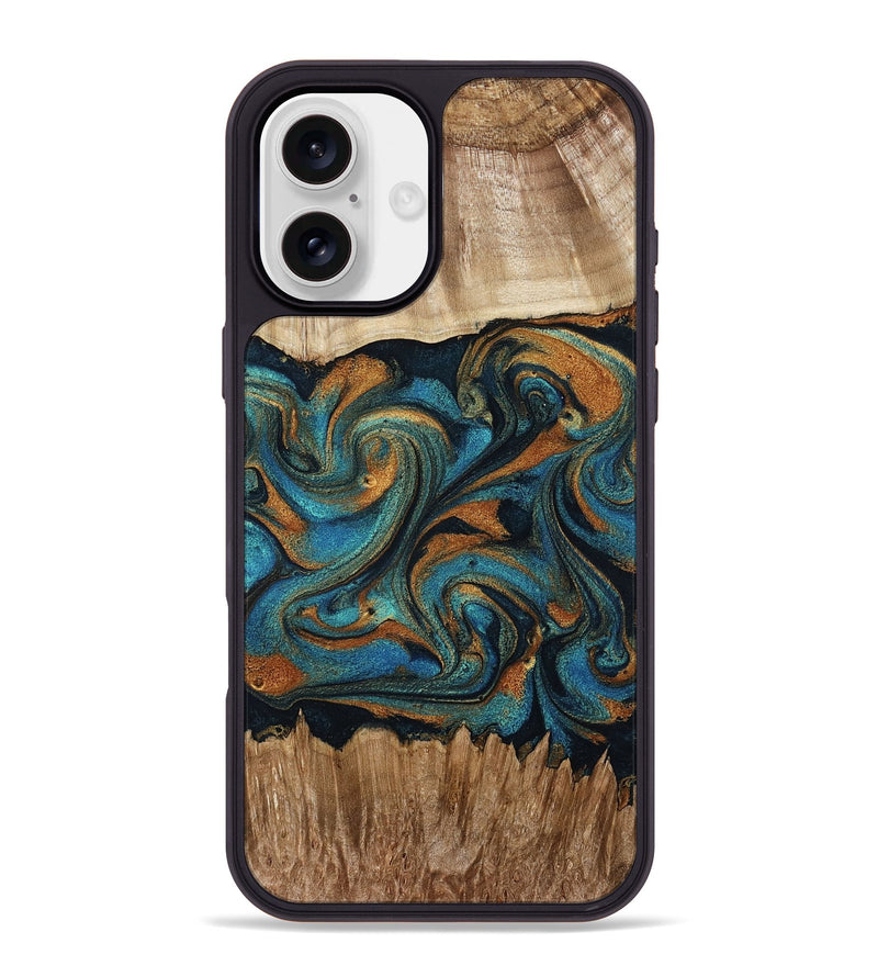iPhone 16 Plus Wood Phone Case - Katia (Teal & Gold, 769987)