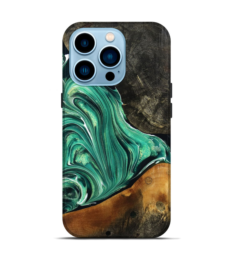 iPhone 14 Pro Wood Live Edge Phone Case - Leo (Green, 770212)