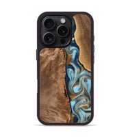 iPhone 16 Pro Wood Phone Case - Coretta (Teal & Gold, 770472)
