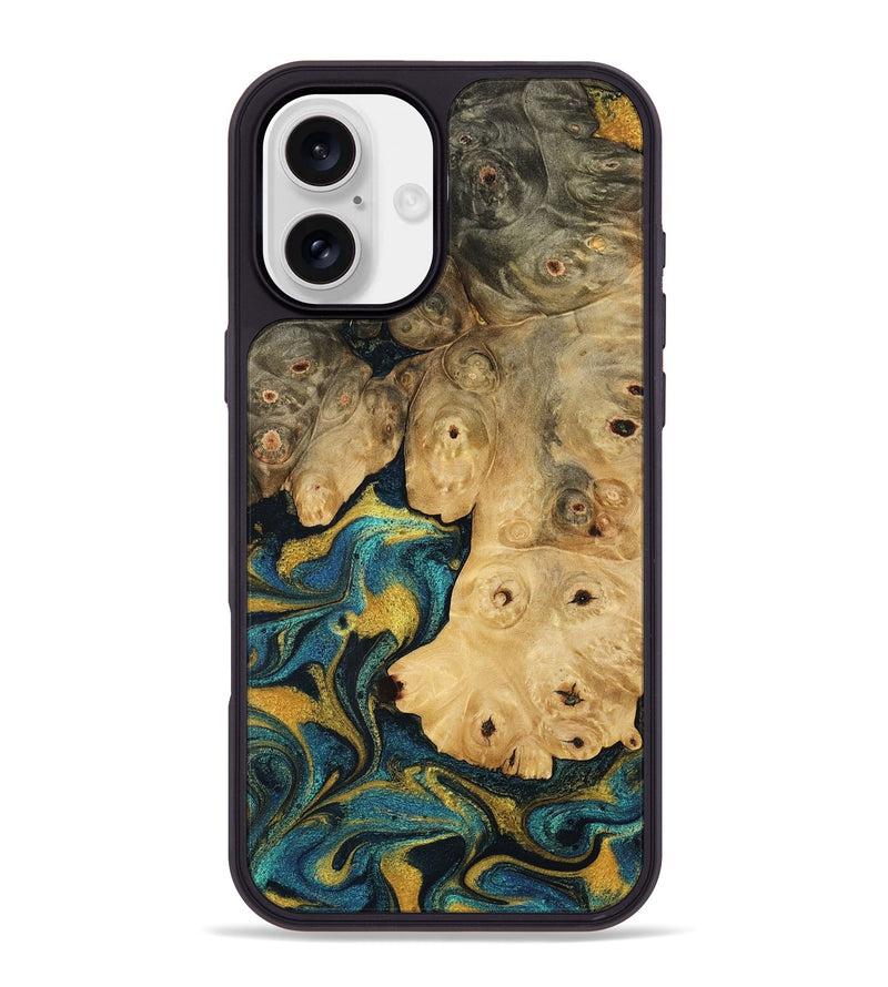iPhone 16 Plus Wood Phone Case - Audrina (Teal & Gold, 770569)