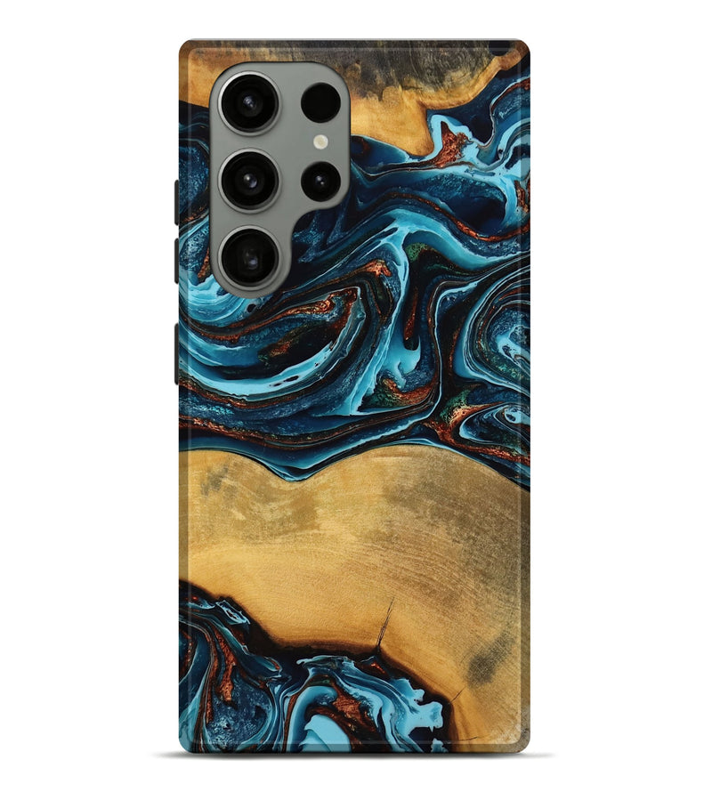 Galaxy S23 Ultra Wood Live Edge Phone Case - Candace (Teal & Gold, 770766)