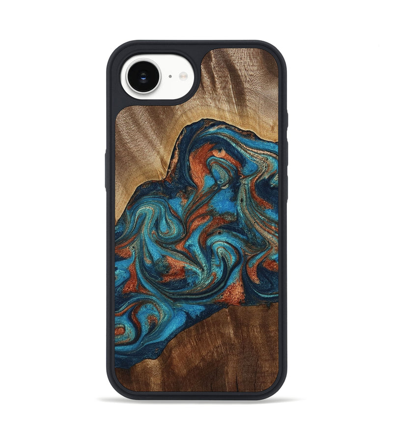 iPhone 16e Wood Phone Case - Paityn (Teal & Gold, 770801)