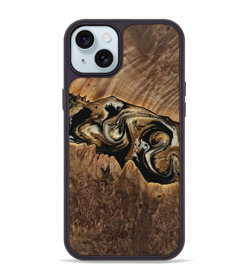 iPhone 15 Plus Wood Phone Case - Saundra (Black & White, 770920)