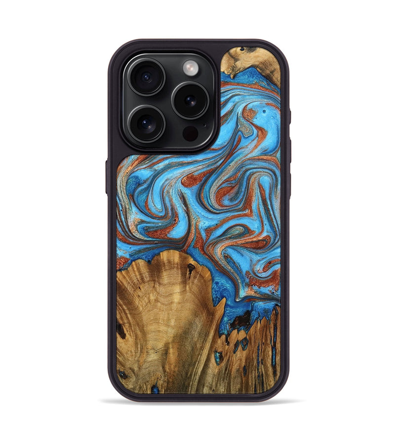 iPhone 15 Pro Wood Phone Case - Montana (Teal & Gold, 771482)