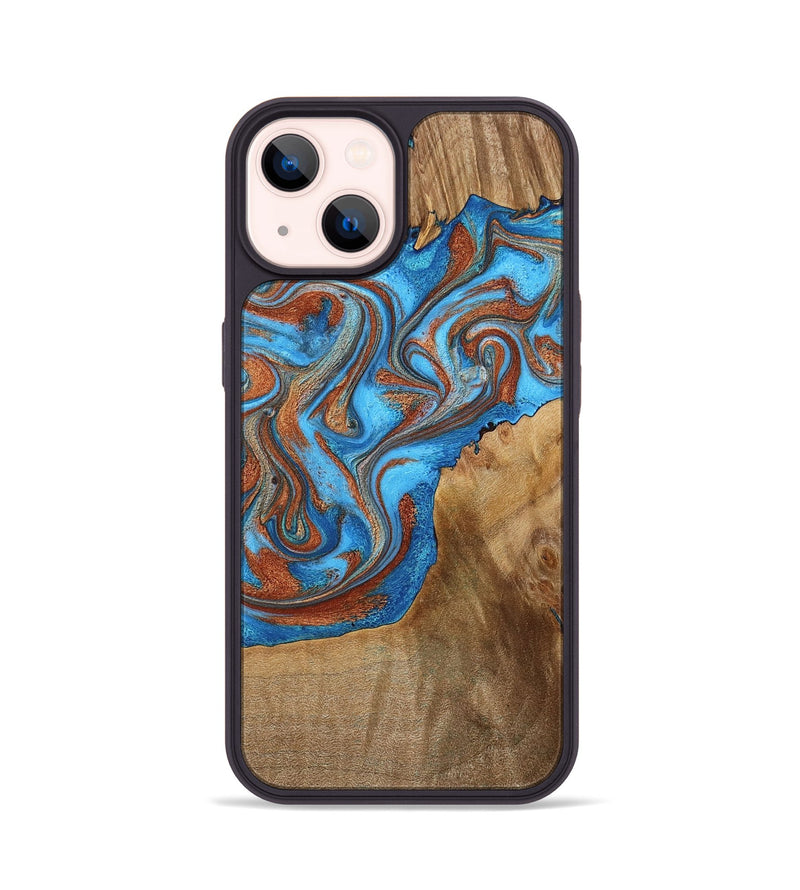 iPhone 14 Wood Phone Case - Alida (Teal & Gold, 771543)
