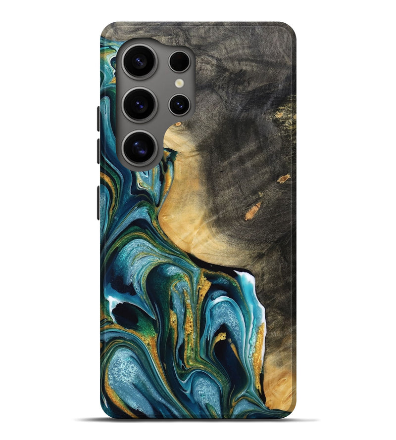 Galaxy S25 Ultra Wood Live Edge Phone Case - Jacey (Teal & Gold, 771735)