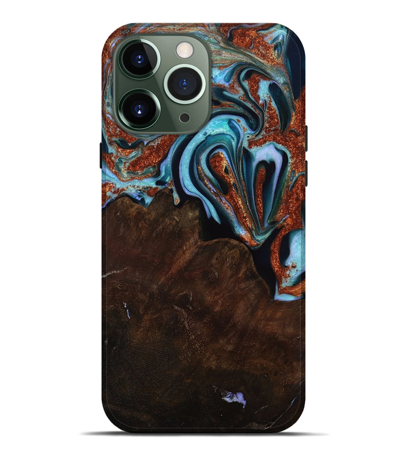 iPhone 13 Pro Max Wood Live Edge Phone Case - Thalia (Teal & Gold, 771958)