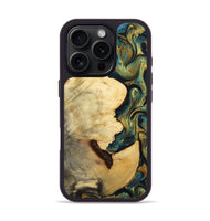 iPhone 16 Pro Wood Phone Case - Kitty (Teal & Gold, 772659)