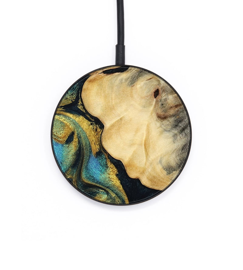 Circle Wood Wireless Charger - Abe (Teal & Gold, 773224)