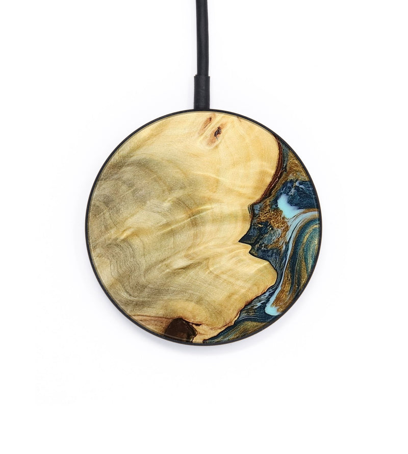 Circle Wood Wireless Charger - Katelin (Teal & Gold, 773562)