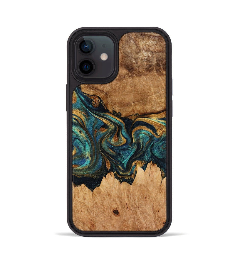 iPhone 12 Wood Phone Case - Jordy (Teal & Gold, 774968)