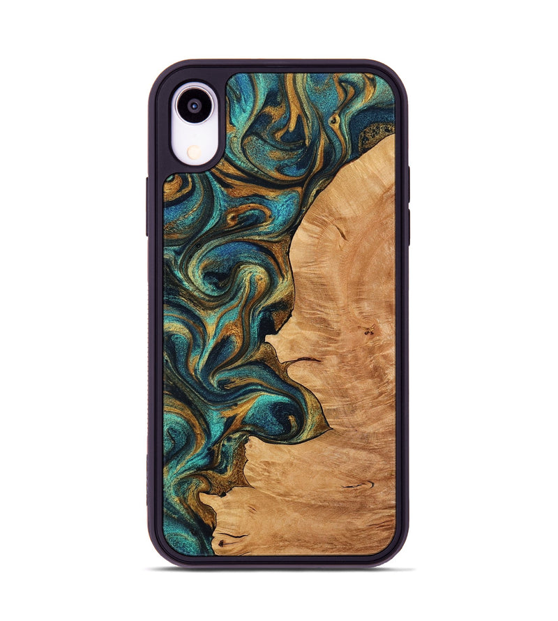 iPhone Xr Wood Phone Case - Rubye (Teal & Gold, 774972)