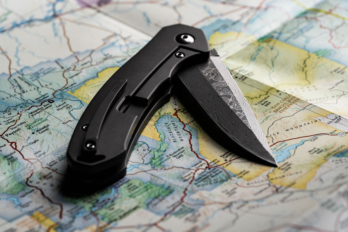 Carved Damascus Pocket Knife
